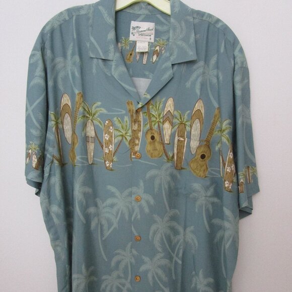 Mens Hawaii Surfboard Coconut Button Front Shirt Tropical Tiki C - Picture 3 of 8